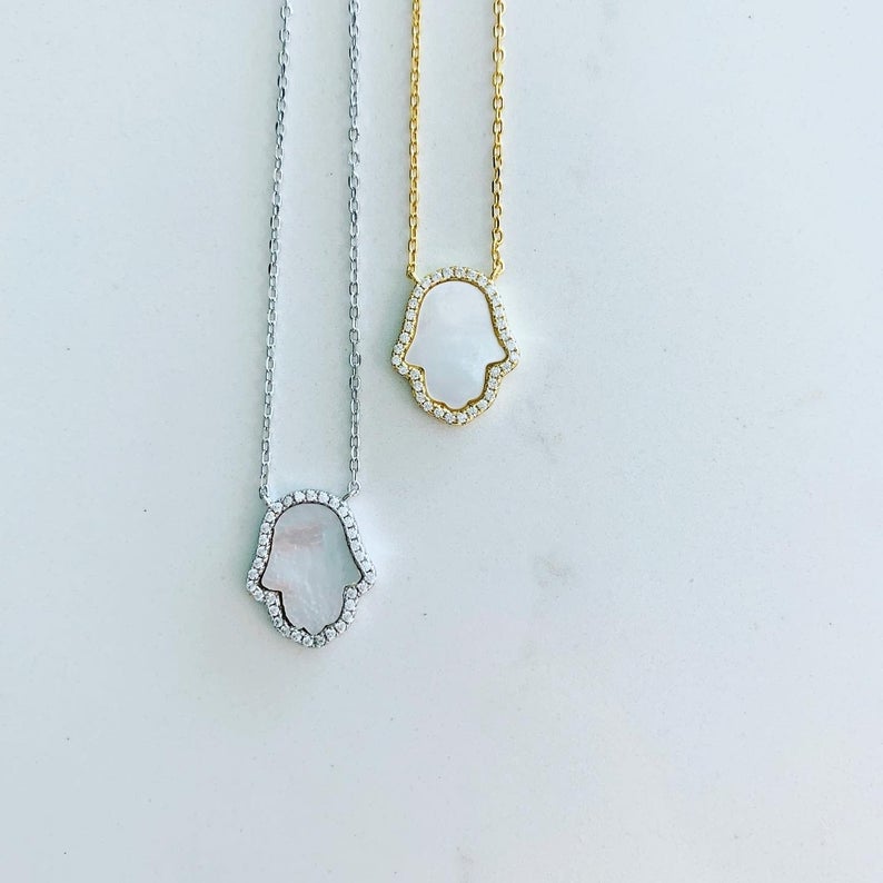 Sterling Silver Mother Pearl Hamsa Necklace