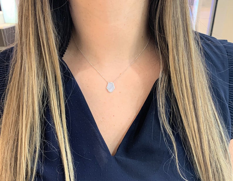 Sterling Silver Mother Pearl Hamsa Necklace