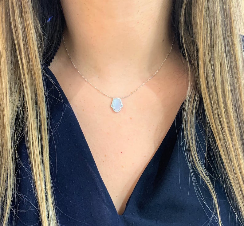 Sterling Silver Mother Pearl Hamsa Necklace