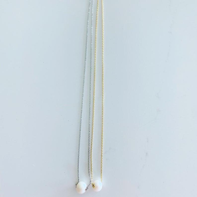 Single Pearl Necklace Sterling Silver, Gold, Bridesmaid gift, Floating pearl necklace, White pearl necklace, Wedding jewelry Bestseller