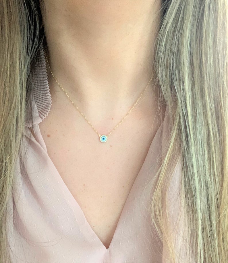 Round Evil Eye Necklace in Gold Vermeil and Sterling Silver