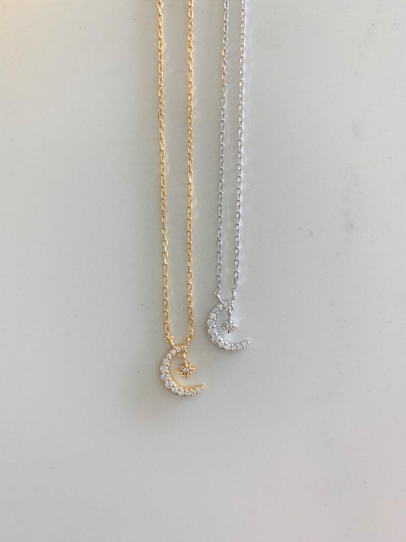 Tiny Moon and Hanging Star Necklace