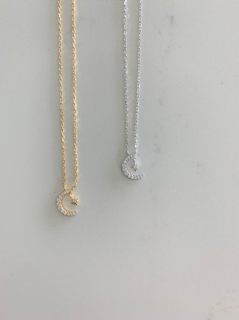 Tiny Moon and Hanging Star Necklace