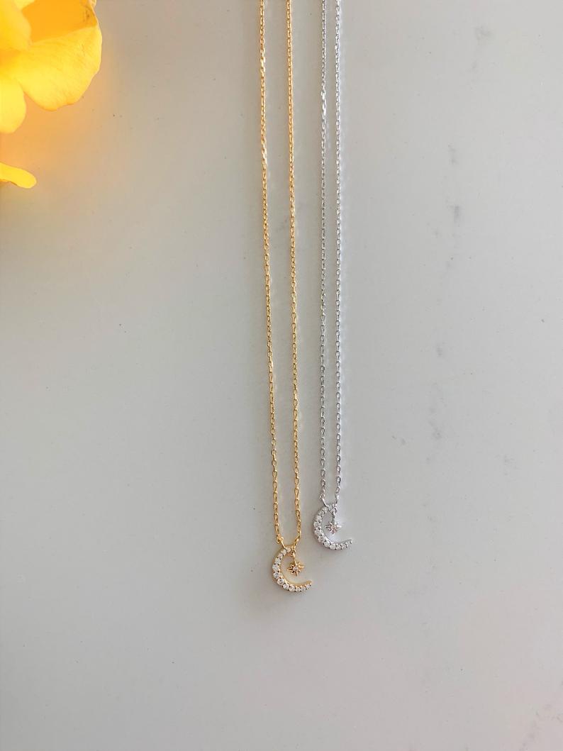 Tiny Moon and Hanging Star Necklace