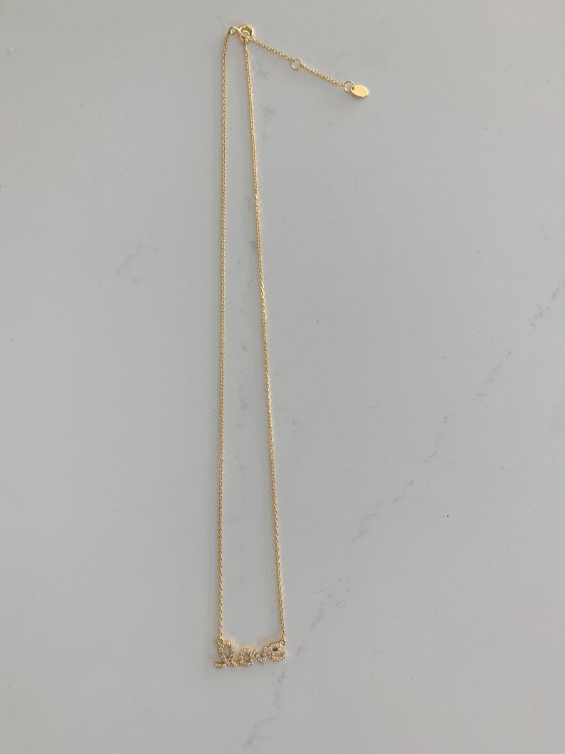 Medium Love Necklace in Sterling Silver, Love, Dainty Necklace, Delicate Jewelry, Minimalist Necklace, Lover