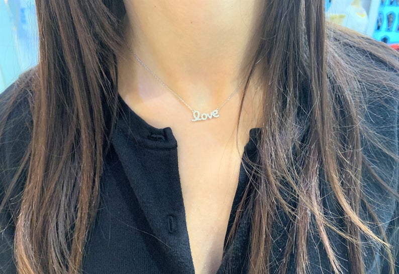 Medium Love Necklace in Sterling Silver, Love, Dainty Necklace, Delicate Jewelry, Minimalist Necklace, Lover
