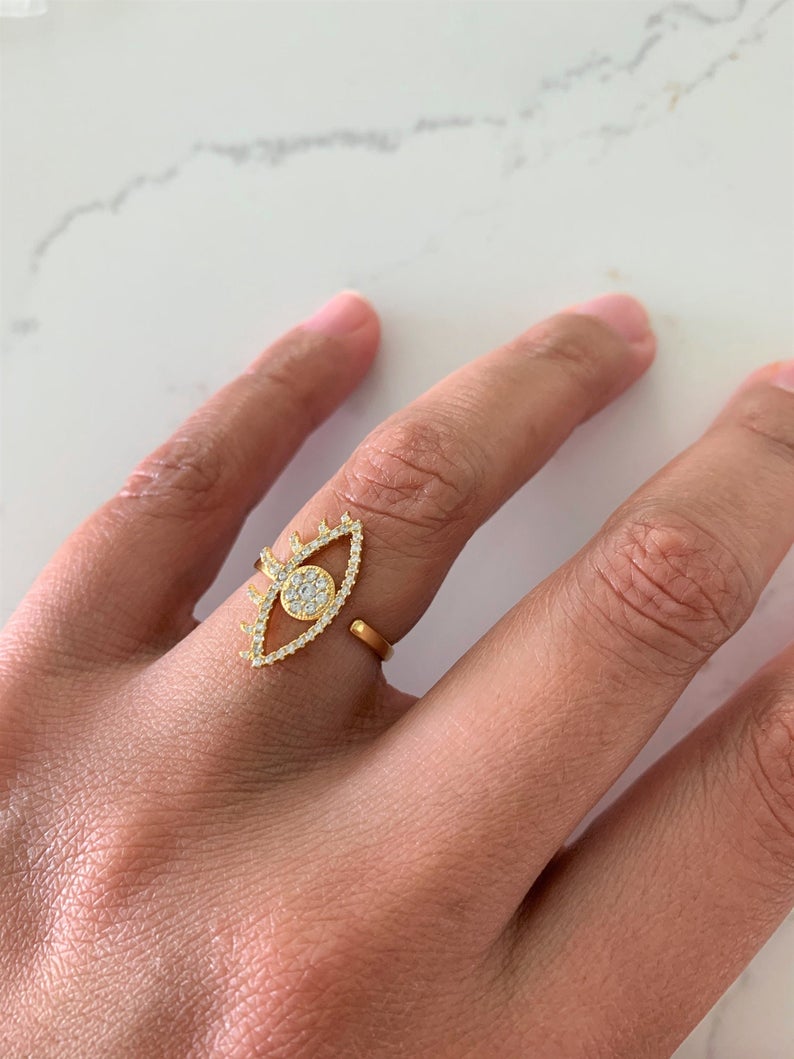 Evil Eye Ring in Gold Vermail