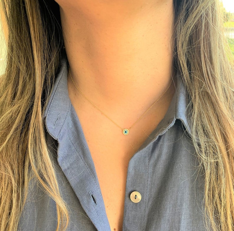 Round Evil Eye Necklace in Gold Vermeil and Sterling Silver