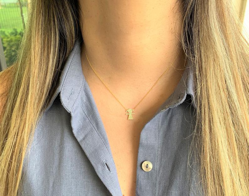 Medium Girl Shaped Charm Necklace, Sterling Silver, Gift for Mom to Be, Girl Charm Necklace, Gift for Grandma, Mothers Gift, Girl Necklace