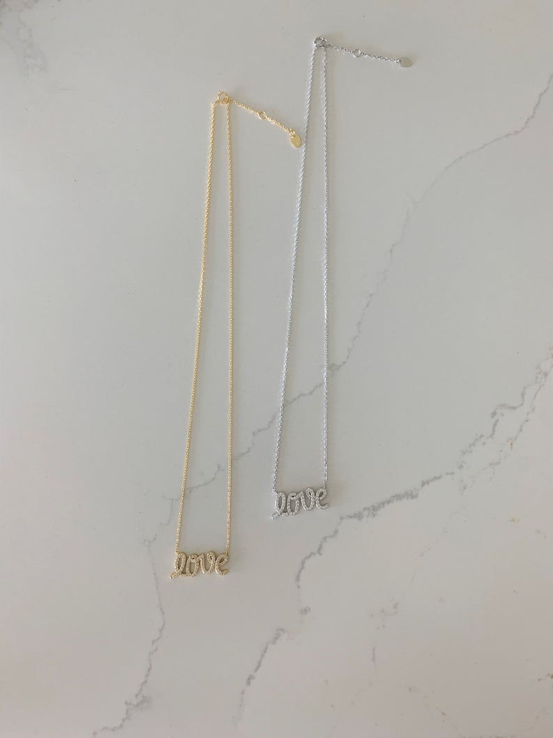 Script Love Necklace in Sterling Silver and Gold Vermeil