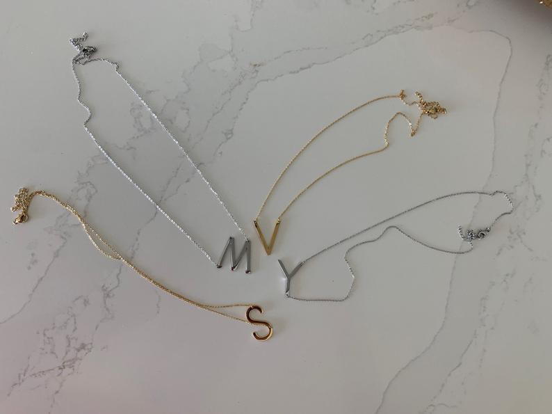 Medium Stainless Steel Initial, Medium Letter, Sideways Initial Necklace, Alphabet Necklace, Initials, Stainless Steel