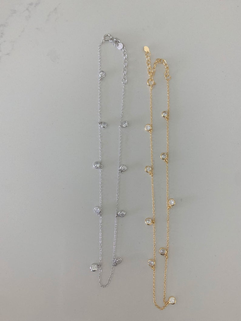 Choker Diamond Simulated Necklace in Sterling Silver