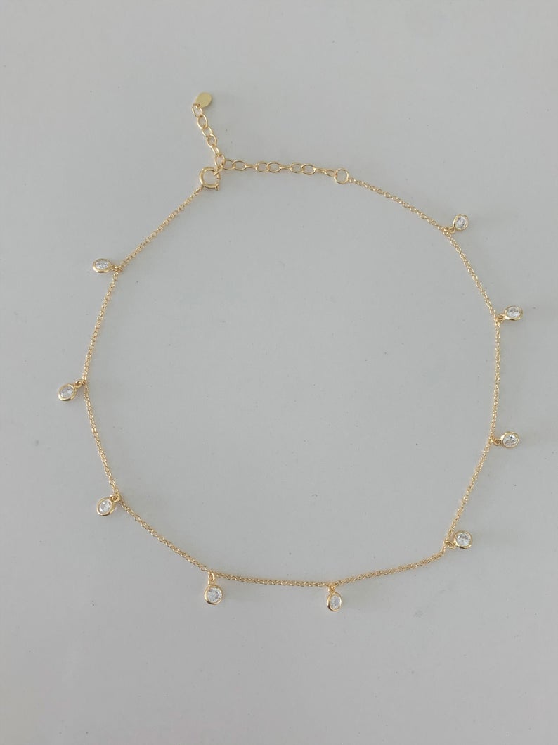 Choker Diamond Simulated Necklace in Sterling Silver