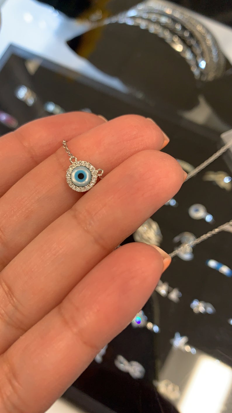 Round Evil Eye Necklace in Gold Vermeil and Sterling Silver