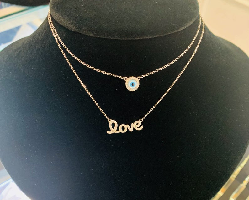 Medium Love Necklace in Sterling Silver, Love, Dainty Necklace, Delicate Jewelry, Minimalist Necklace, Lover