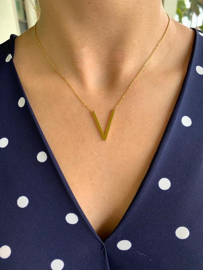 Medium Stainless Steel Initial, Medium Letter, Sideways Initial Necklace, Alphabet Necklace, Initials, Stainless Steel