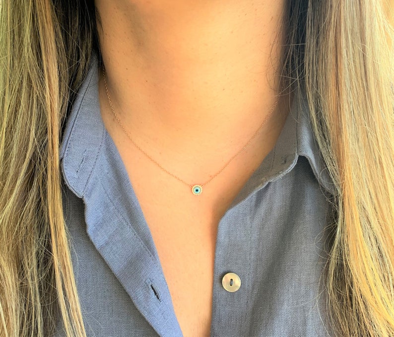 Round Evil Eye Necklace in Gold Vermeil and Sterling Silver