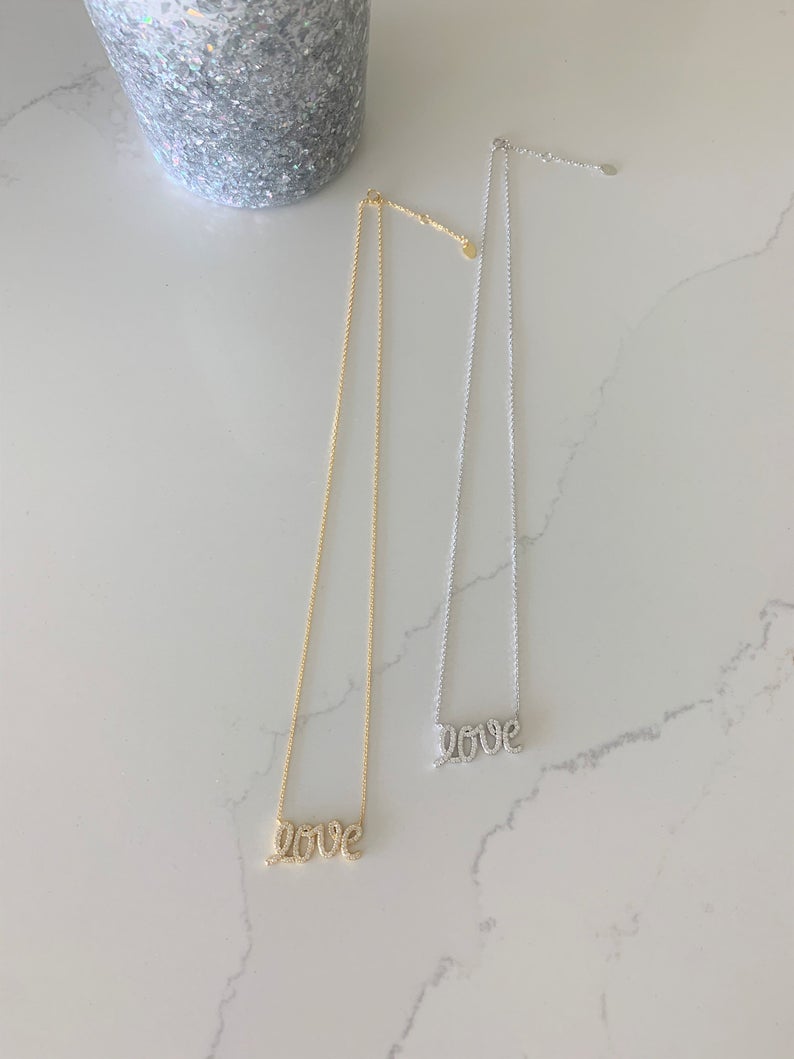 Script Love Necklace in Sterling Silver and Gold Vermeil