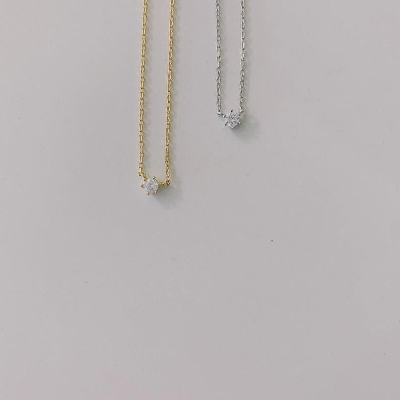 Tiny Solitaire Cubic Zirconia Necklace