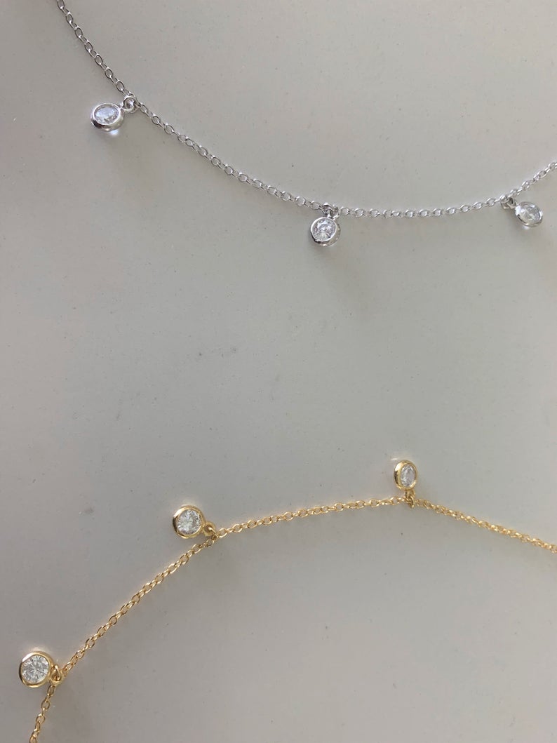 Choker Diamond Simulated Necklace in Sterling Silver