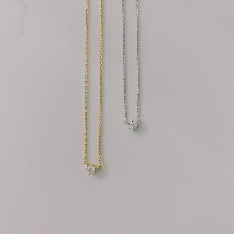 Tiny Solitaire Cubic Zirconia Necklace