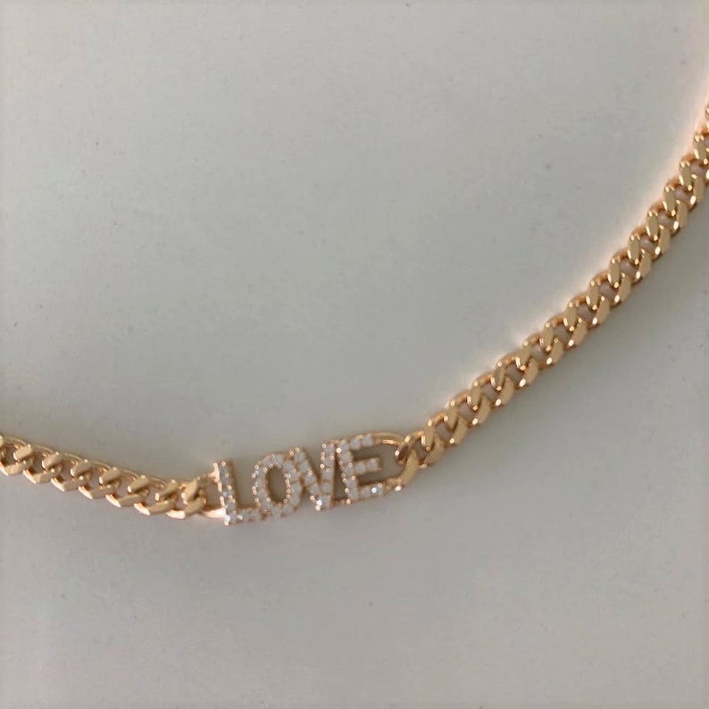 Gold Vermeil Cuban Curb Link LOVE Necklace