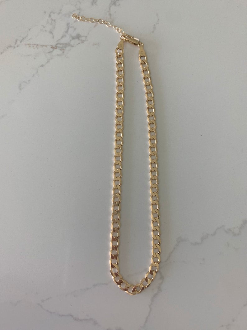 Flat Curb Chain Gold over Sterling Silver