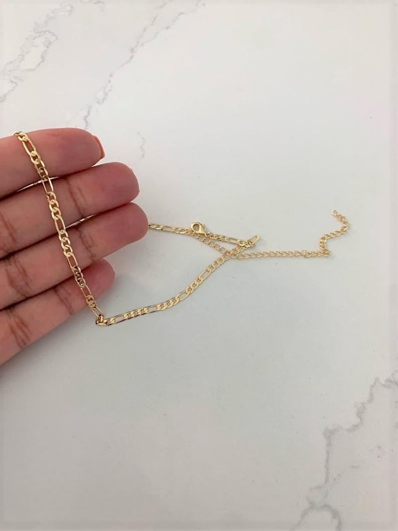 3MM Gold Flat Figaro Dainty Chain Necklace | Gold-filled
