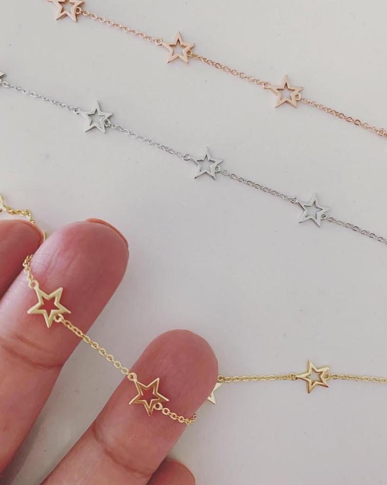 Stars Bracelet in Sterling Silver, Stars Bracalet, Bracelet, Sterling Silver Bracelet, Rose Gold Star, Gold Star Bracelet
