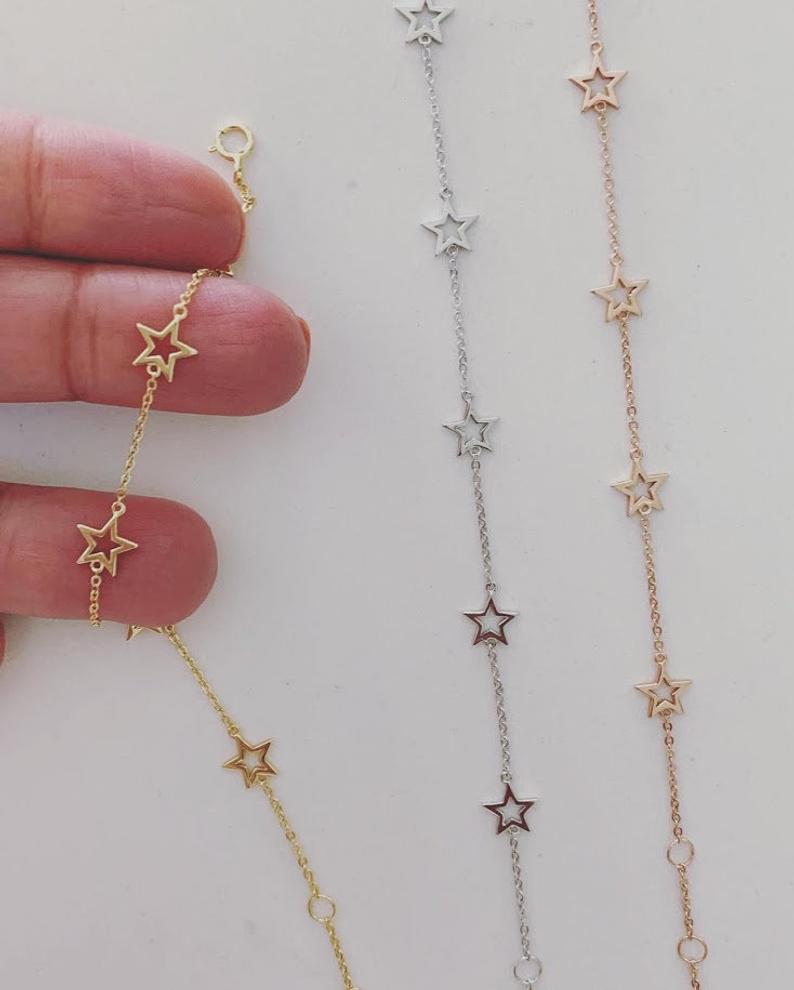 Stars Bracelet in Sterling Silver, Stars Bracalet, Bracelet, Sterling Silver Bracelet, Rose Gold Star, Gold Star Bracelet