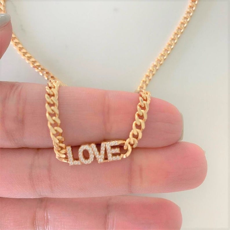 Gold Vermeil Cuban Curb Link LOVE Necklace