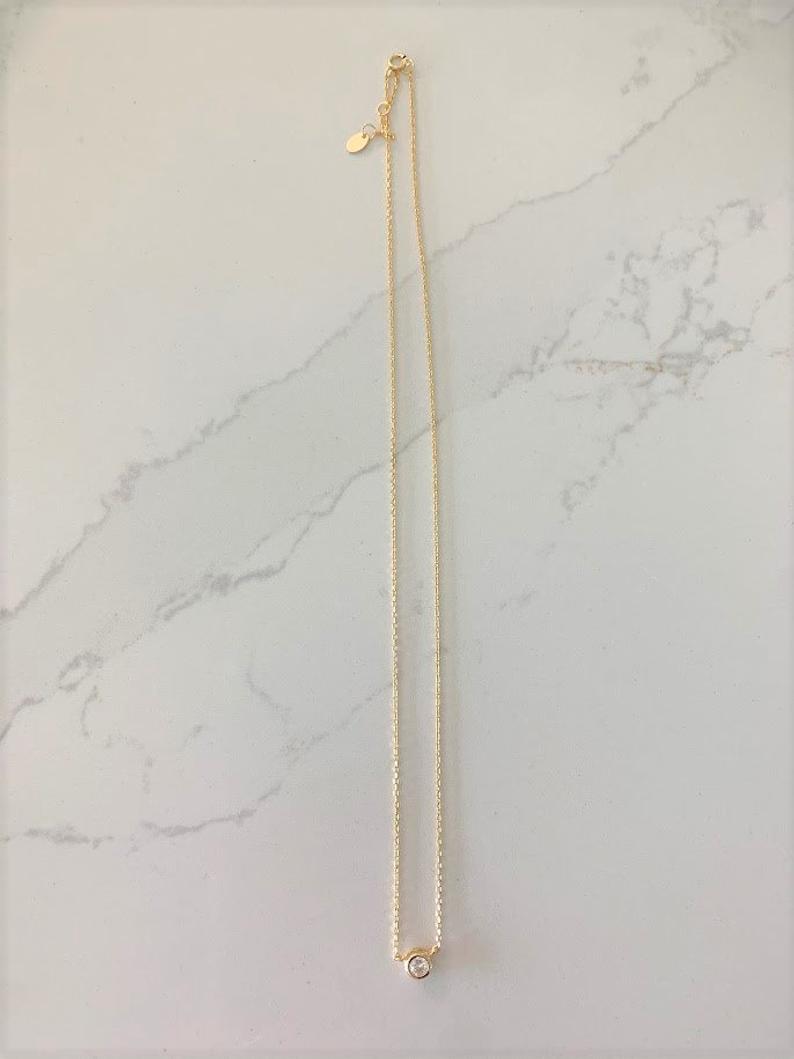Bezel CZ Necklace in Gold Vermeil and Sterling Silver