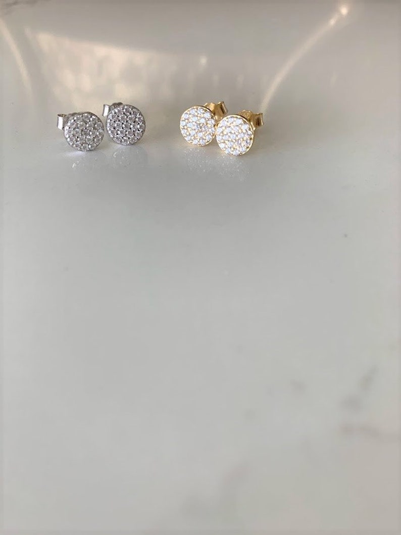 7MM Pave Disc Stud Earrings