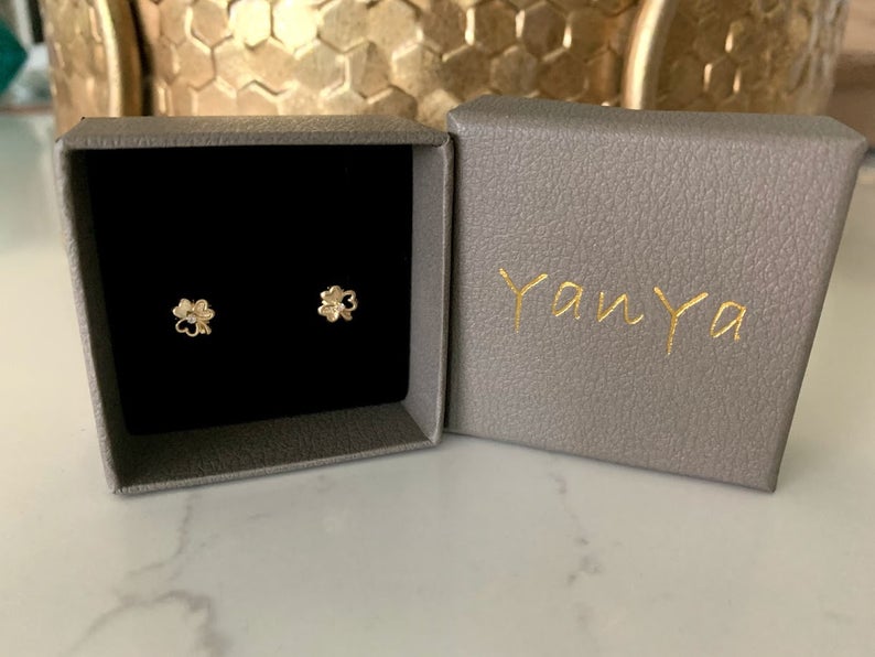 Tiny 14K Solid Gold Clover Earrings