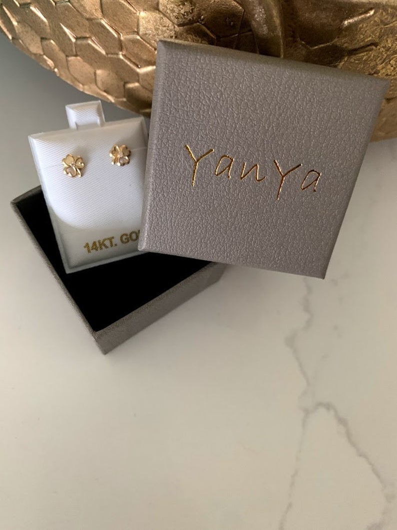 Tiny 14K Solid Gold Clover Earrings