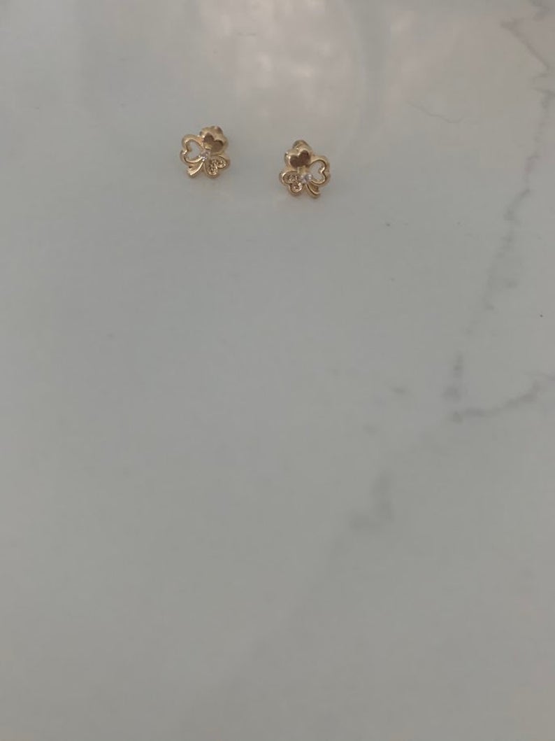 Tiny 14K Solid Gold Clover Earrings
