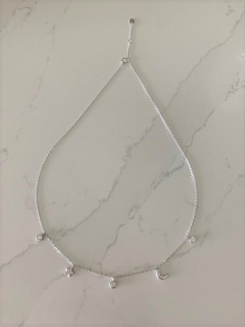 Moon and Star Necklace, Sterling Silver, Dainty Necklace, Layering Necklace, Minimalist Jewelry, Star Necklace, Crescent Moon,