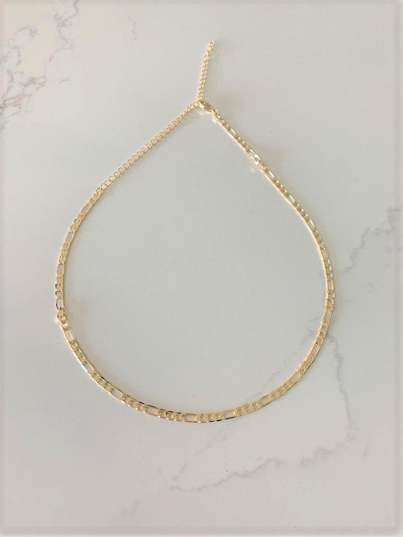 3MM Gold Flat Figaro Dainty Chain Necklace | Gold-filled