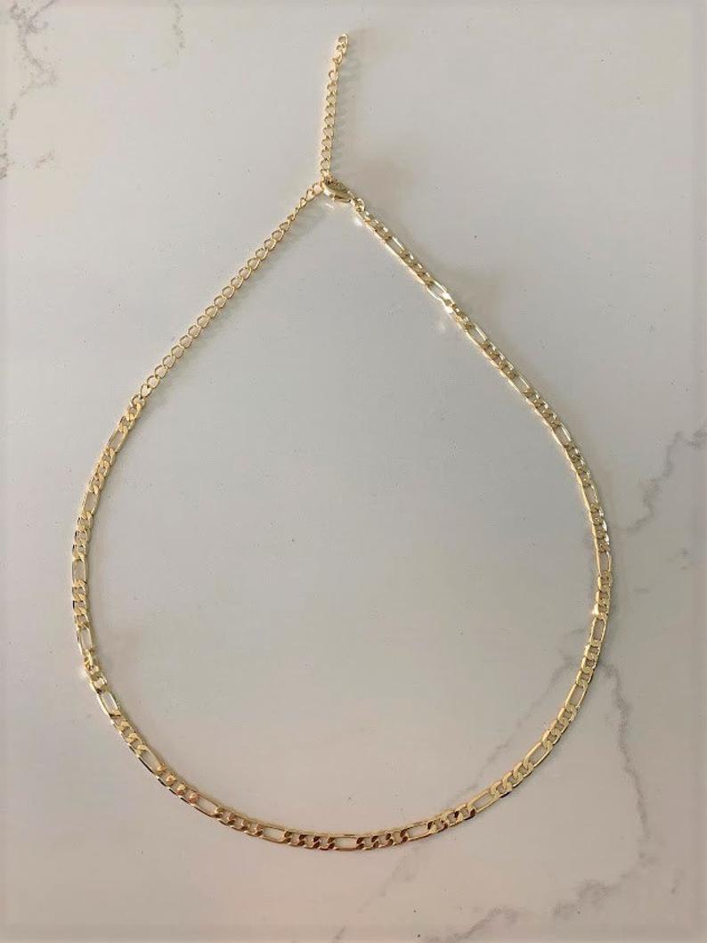 3MM Gold Flat Figaro Dainty Chain Necklace | Gold-filled