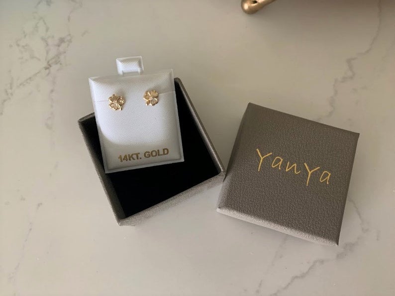 Tiny 14K Solid Gold Clover Earrings