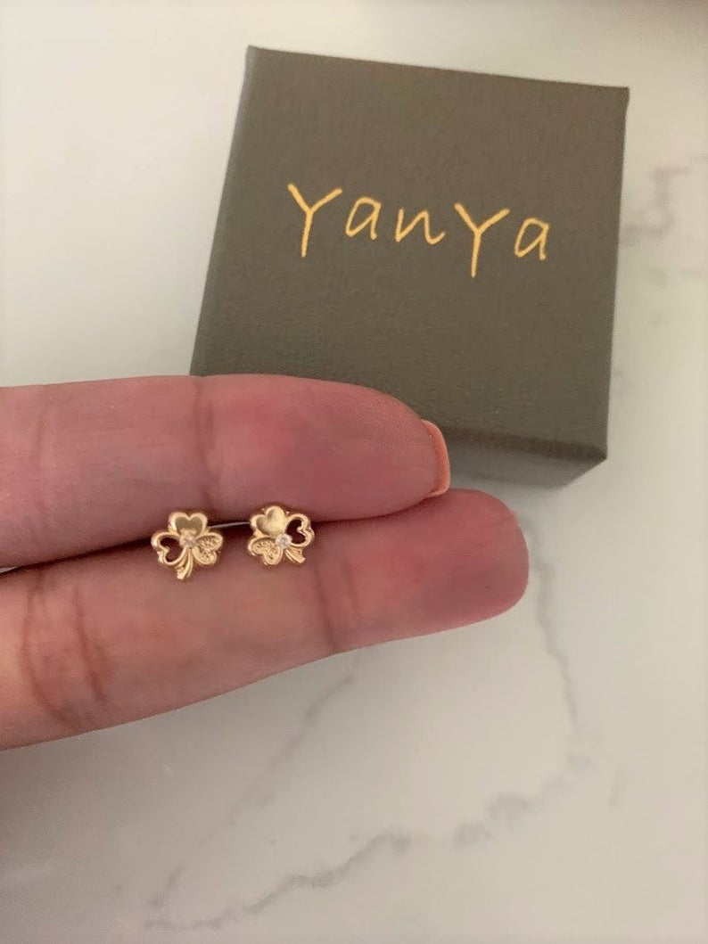 Tiny 14K Solid Gold Clover Earrings