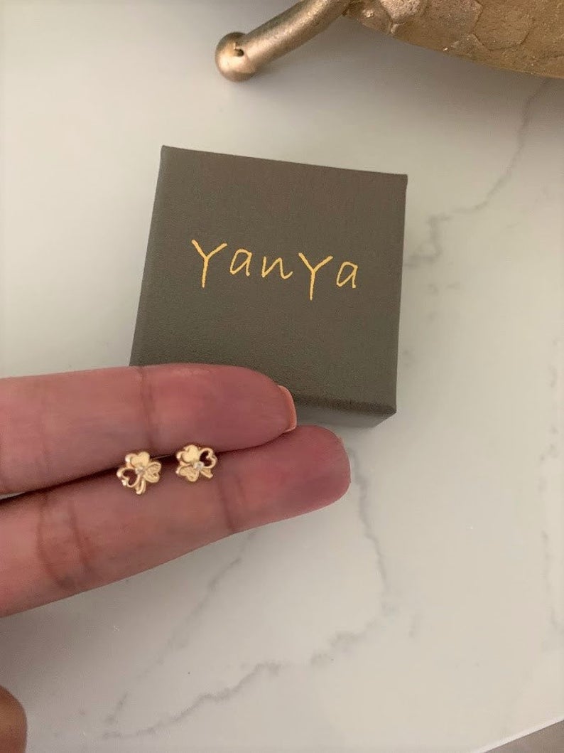 Tiny 14K Solid Gold Clover Earrings