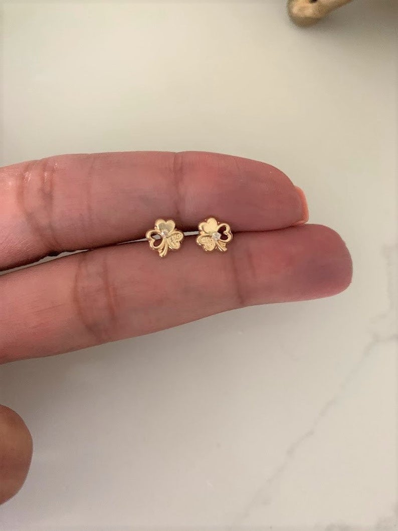 Tiny 14K Solid Gold Clover Earrings
