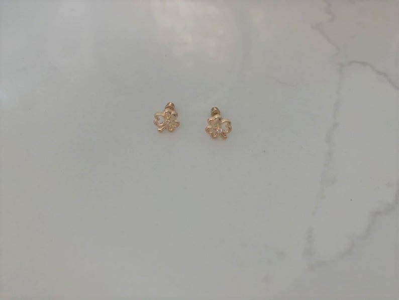 Tiny 14K Solid Gold Clover Earrings