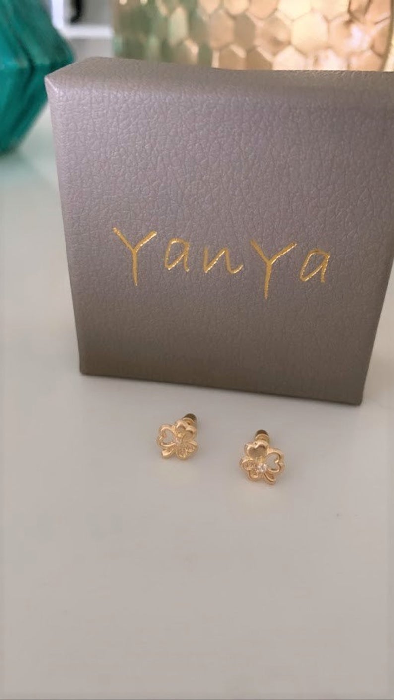 Tiny 14K Solid Gold Clover Earrings