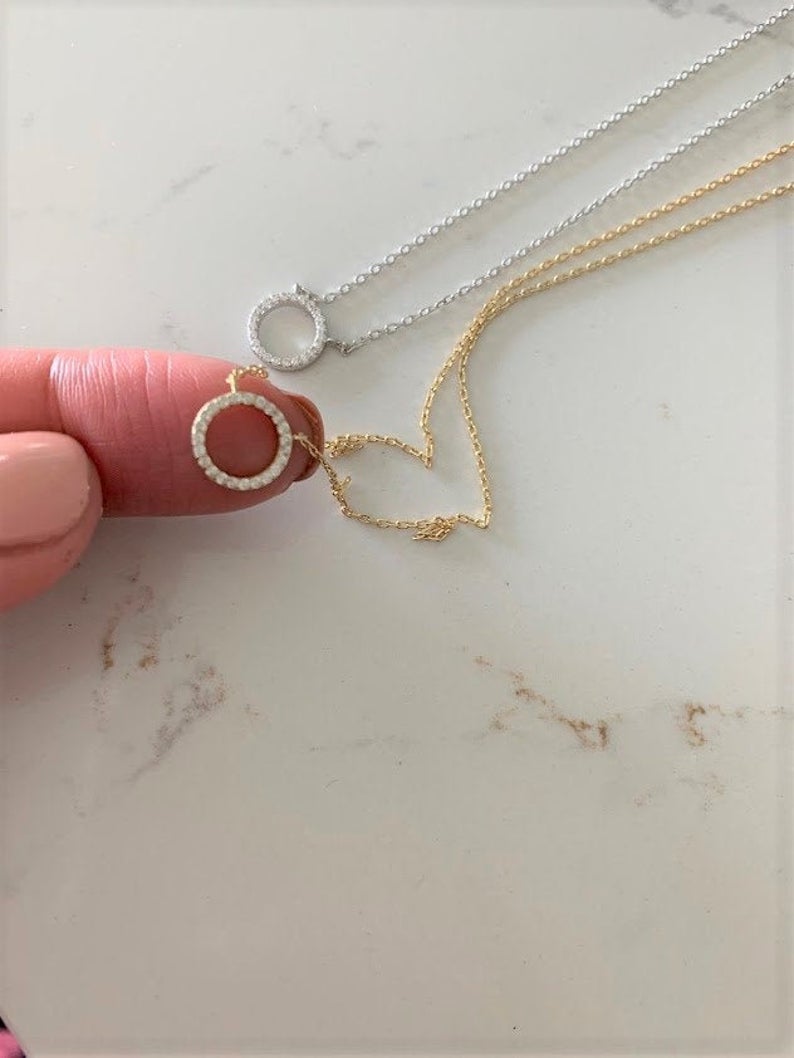 925 Sterling Silver Hollow Disc Necklace