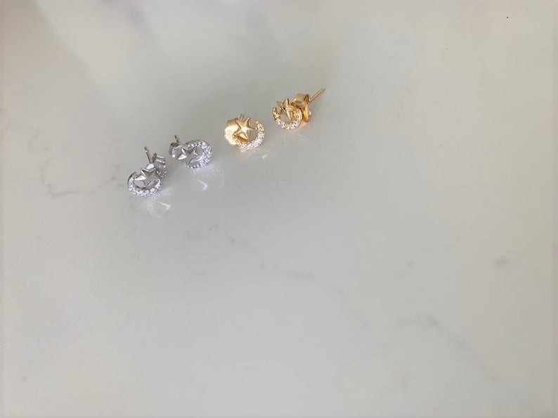 Moon & Star Earrings | Moon and Star Earrings in Sterling Silver
