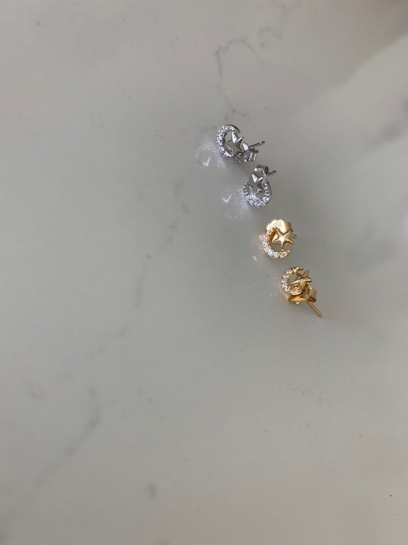 Moon & Star Earrings | Moon and Star Earrings in Sterling Silver