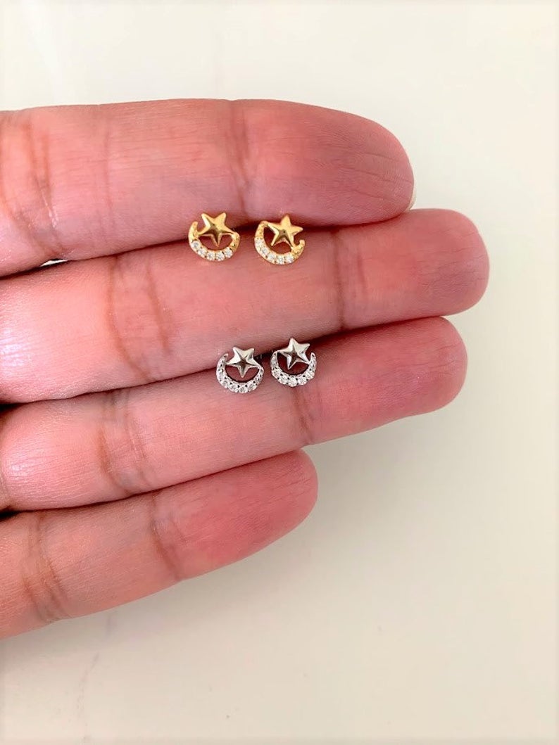 Moon & Star Earrings | Moon and Star Earrings in Sterling Silver