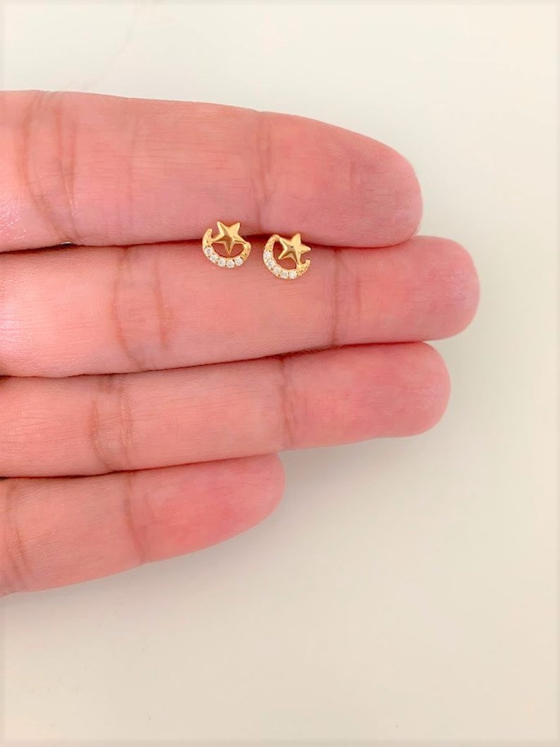 Moon & Star Earrings | Moon and Star Earrings in Sterling Silver